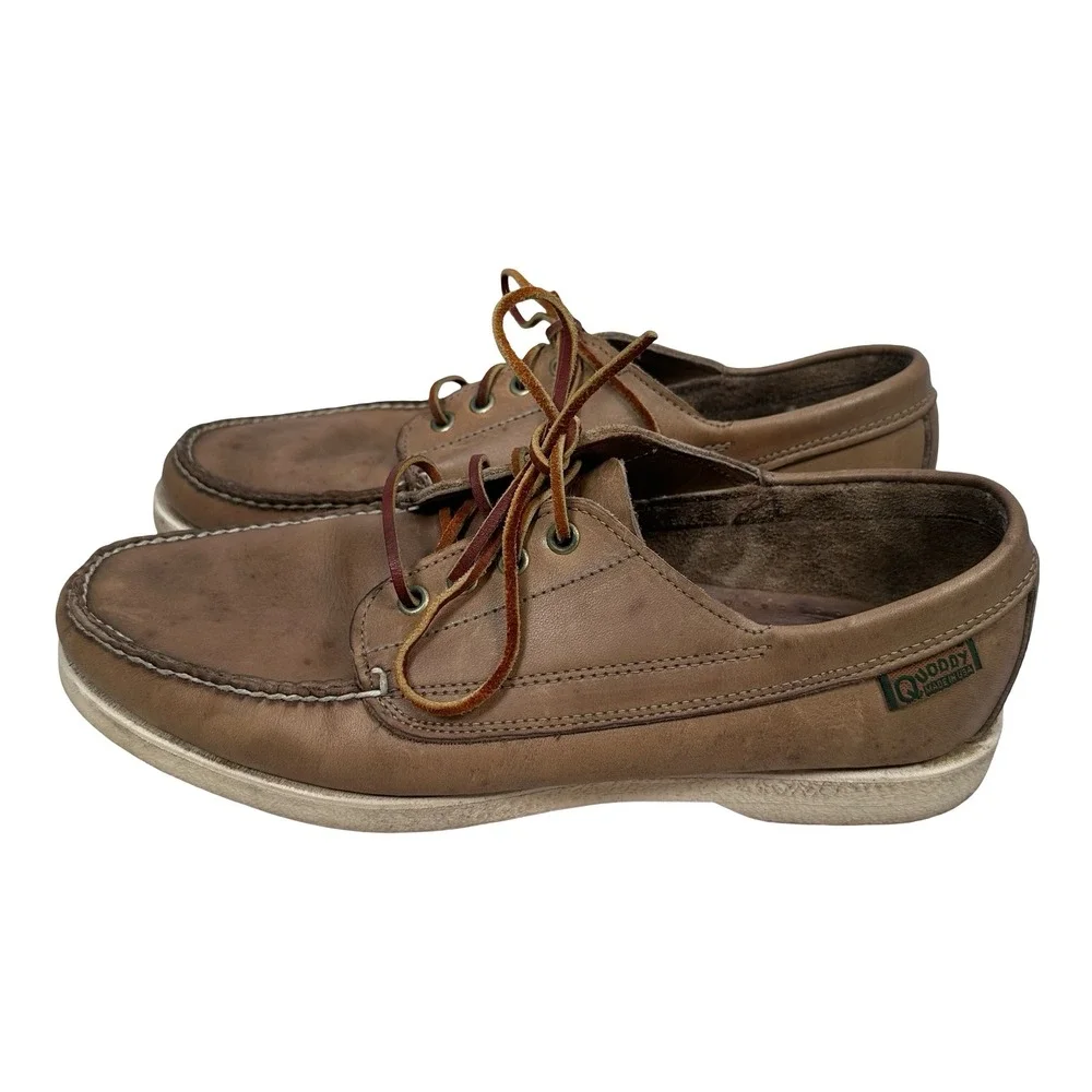 Quoddy Brown Leather Blucher Shoes Mens 10.5 M Made in USA Moc Toe Boat Shoes
